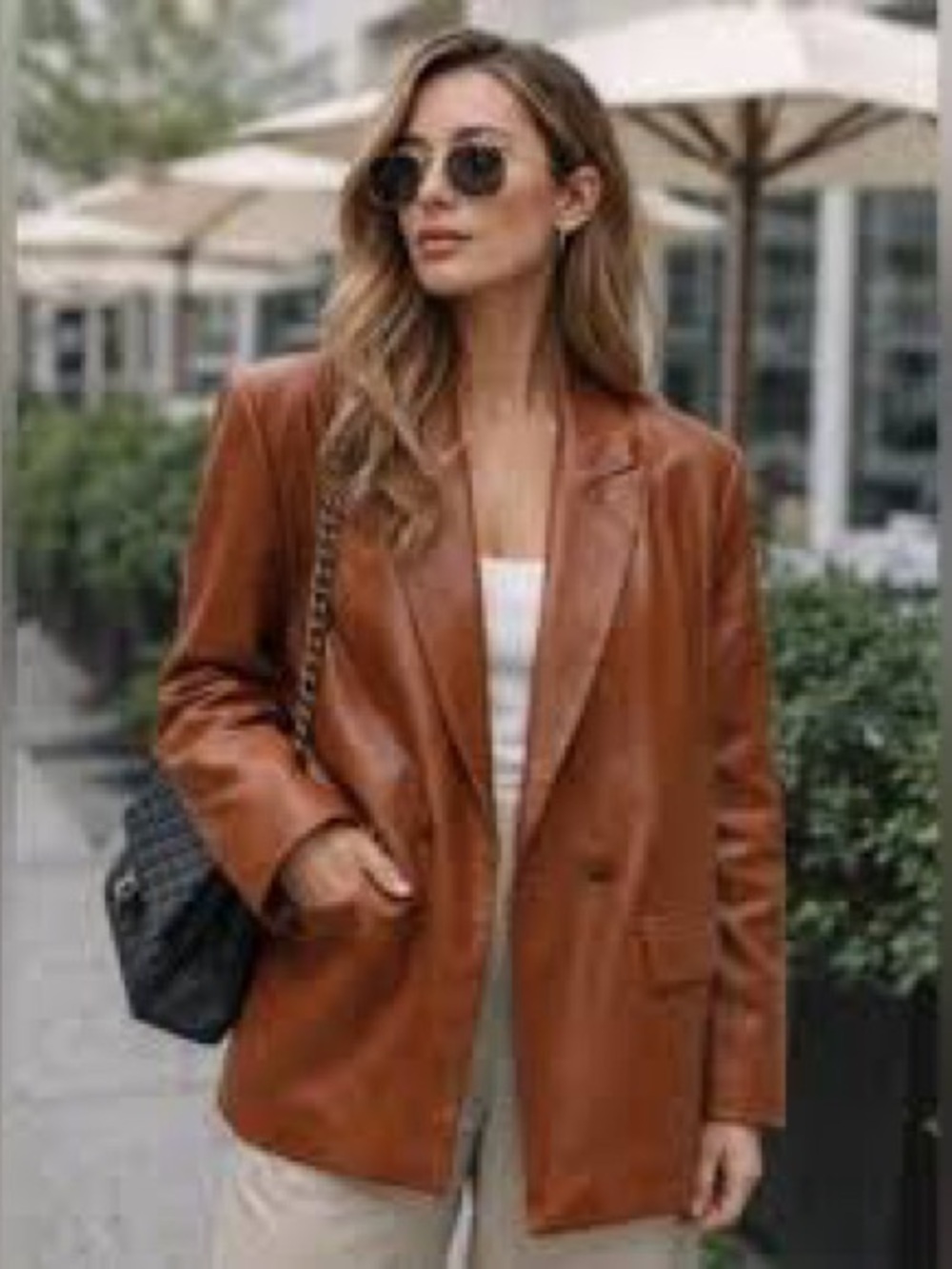 🟤Zara Cognac Leather Sport Coat - Tailored Oversized Blazer🟤
